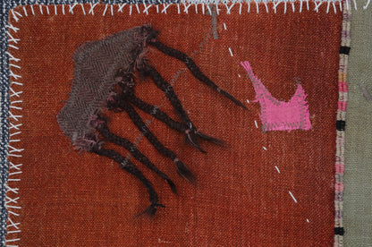 3x4 Wool Tapestry Rug, Rust Brown Abstract Textile Wall Hanging, Modern Fiber Art Decor