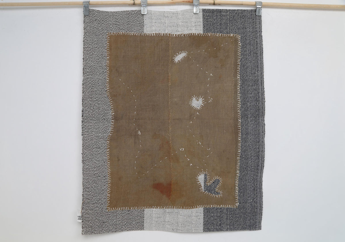 3x4 Wool Tapestry Rug, Brown Minimalist Textile Wall Hanging, Abstract Fiber Art Decor