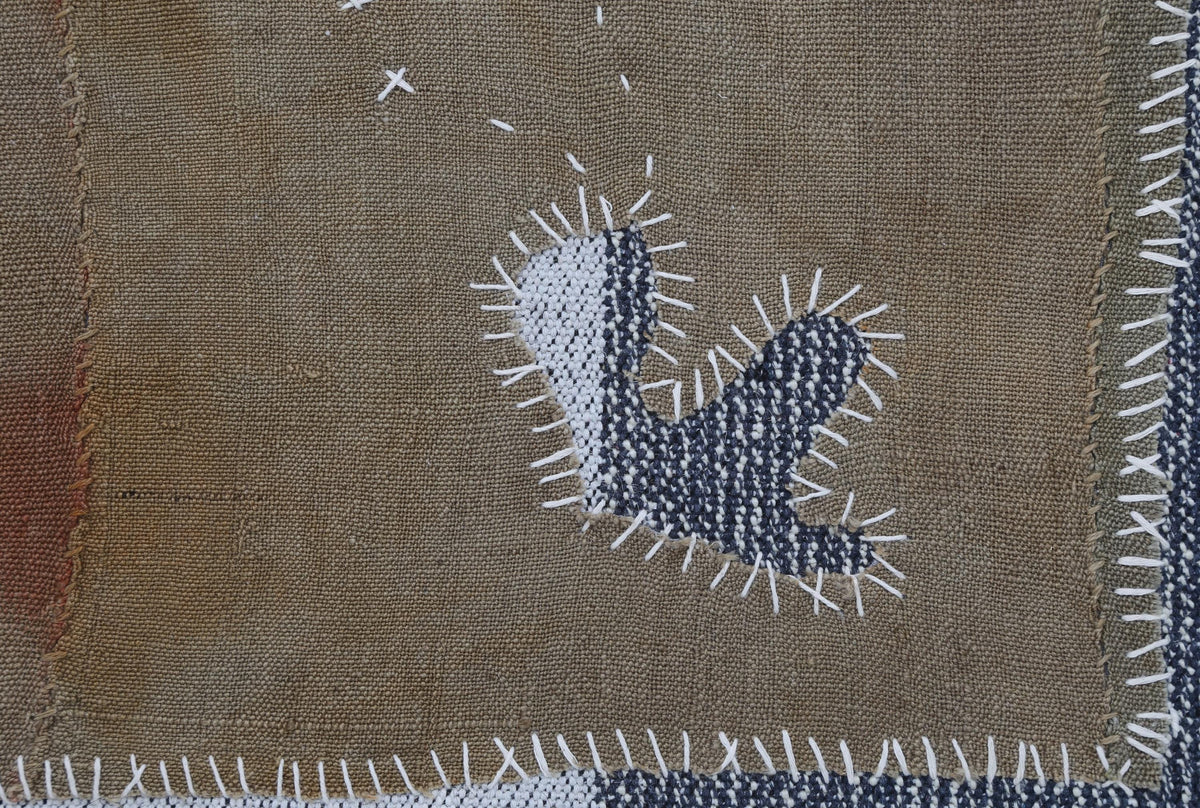 3x4 Wool Tapestry Rug, Brown Minimalist Textile Wall Hanging, Abstract Fiber Art Decor