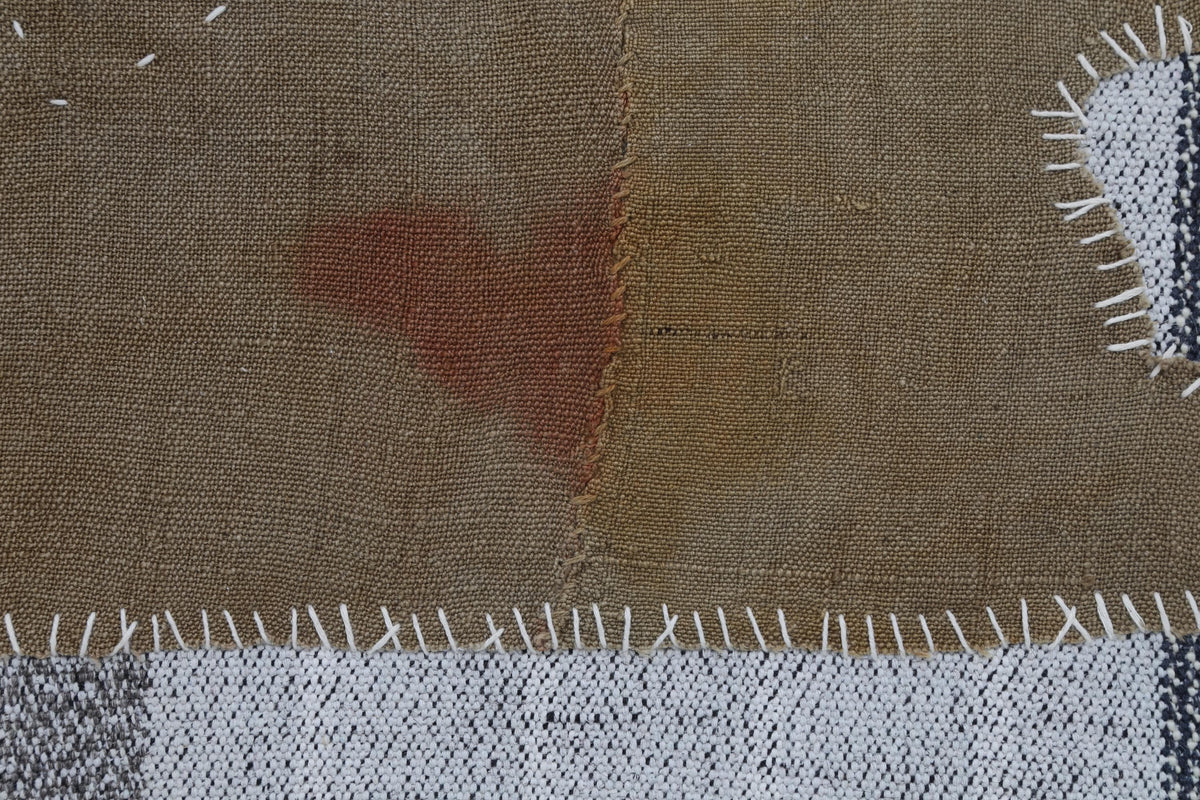 3x4 Wool Tapestry Rug, Brown Minimalist Textile Wall Hanging, Abstract Fiber Art Decor