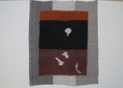 3x4 Wool Tapestry Rug, Black Rust Brown Abstract Textile Wall Hanging, Modern Fiber Art Decor