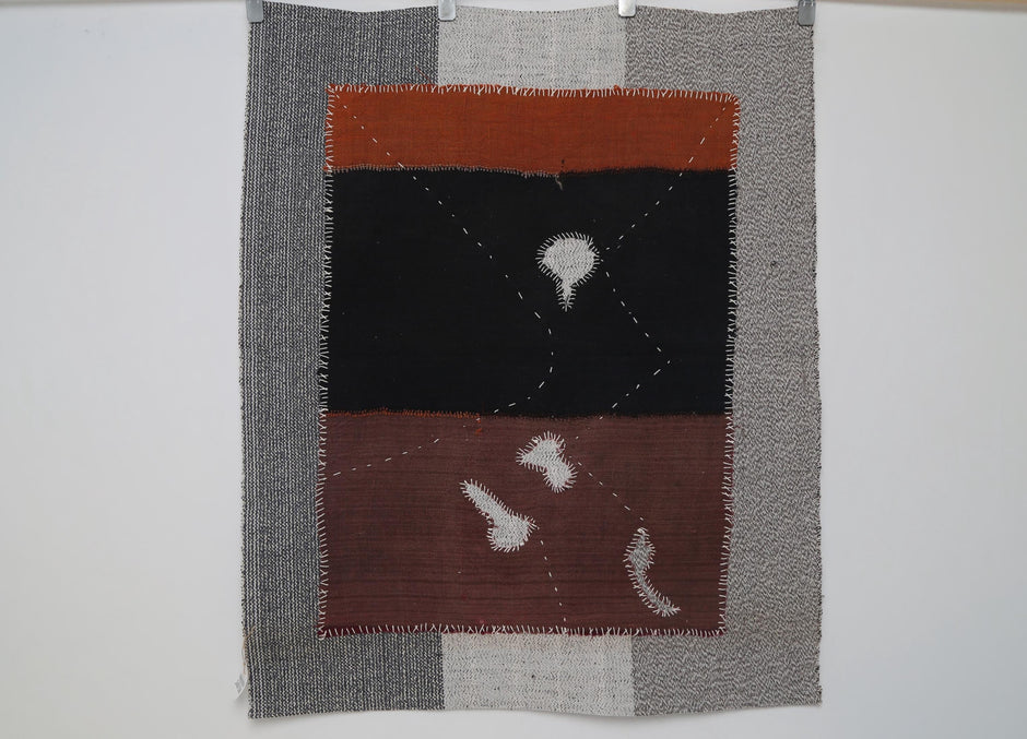 3x4 Wool Tapestry Rug, Black Rust Brown Abstract Textile Wall Hanging, Modern Fiber Art Decor