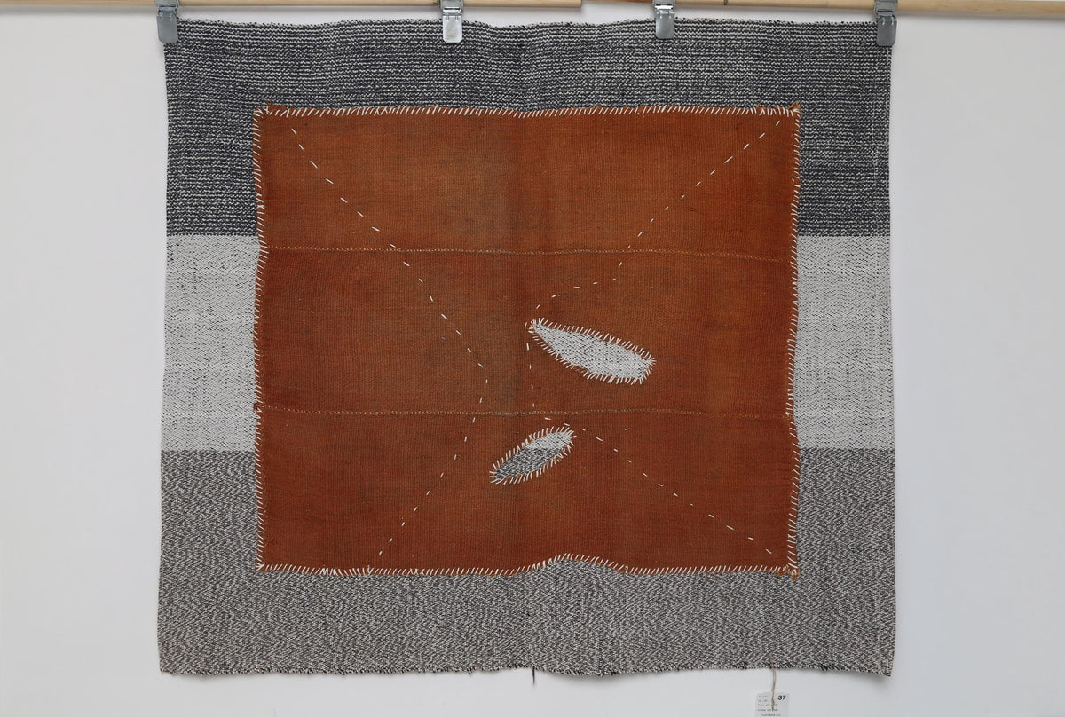 3x4 Wool Tapestry Rug, Rust Brown Minimalist Textile Wall Hanging, Abstract Fiber Art Decor