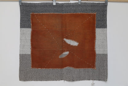 3x4 Wool Tapestry Rug, Rust Brown Minimalist Textile Wall Hanging, Abstract Fiber Art Decor