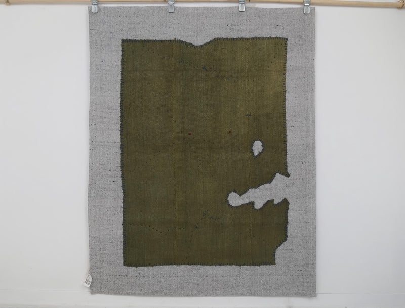 Vintage Turkish Tapestry Rug, Olive Green Solid (4'2" x 5'4")