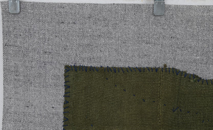 4x5 Wool Hemp Tapestry Rug, Olive Green Minimalist Textile Wall Hanging, Abstract Fiber Art Decor