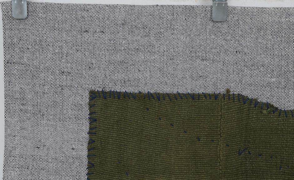 4x5 Wool Hemp Tapestry Rug, Olive Green Minimalist Textile Wall Hanging, Abstract Fiber Art Decor