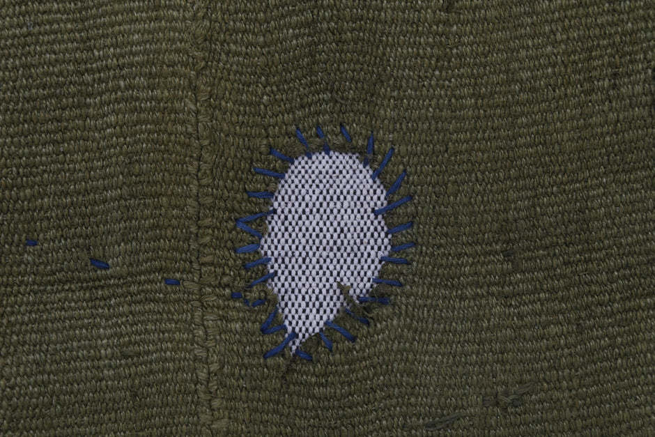 4x5 Wool Hemp Tapestry Rug, Olive Green Minimalist Textile Wall Hanging, Abstract Fiber Art Decor