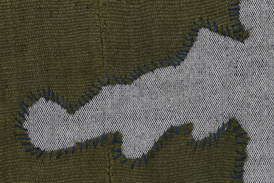 4x5 Wool Hemp Tapestry Rug, Olive Green Minimalist Textile Wall Hanging, Abstract Fiber Art Decor