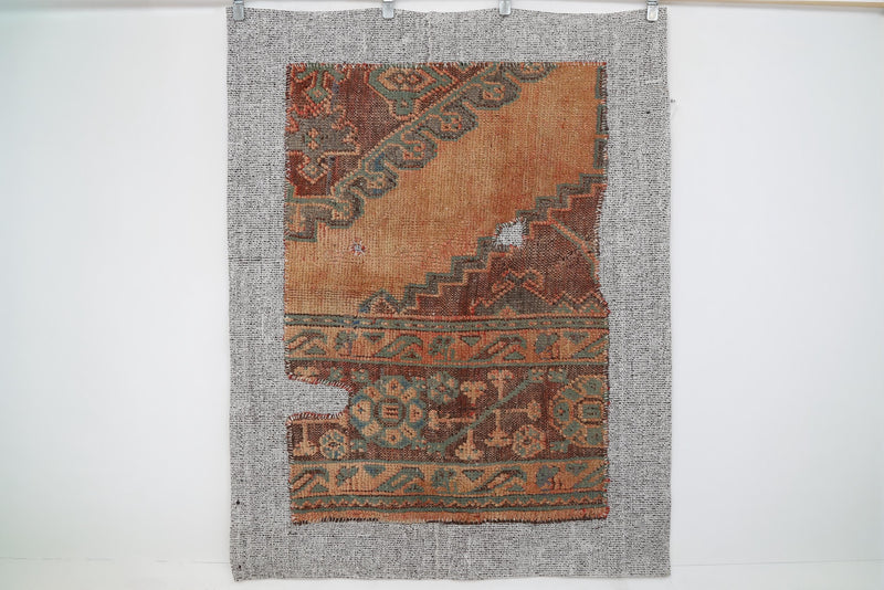 Vintage Turkish Tapestry Rug, Rust Blue Floral (4'2" x 5'5")