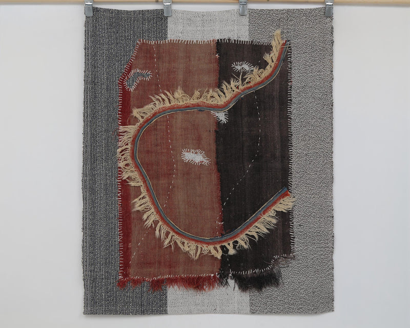Vintage Turkish Tapestry Rug, Brown Black Abstract Wall Hanging (3'11" x 4'3")