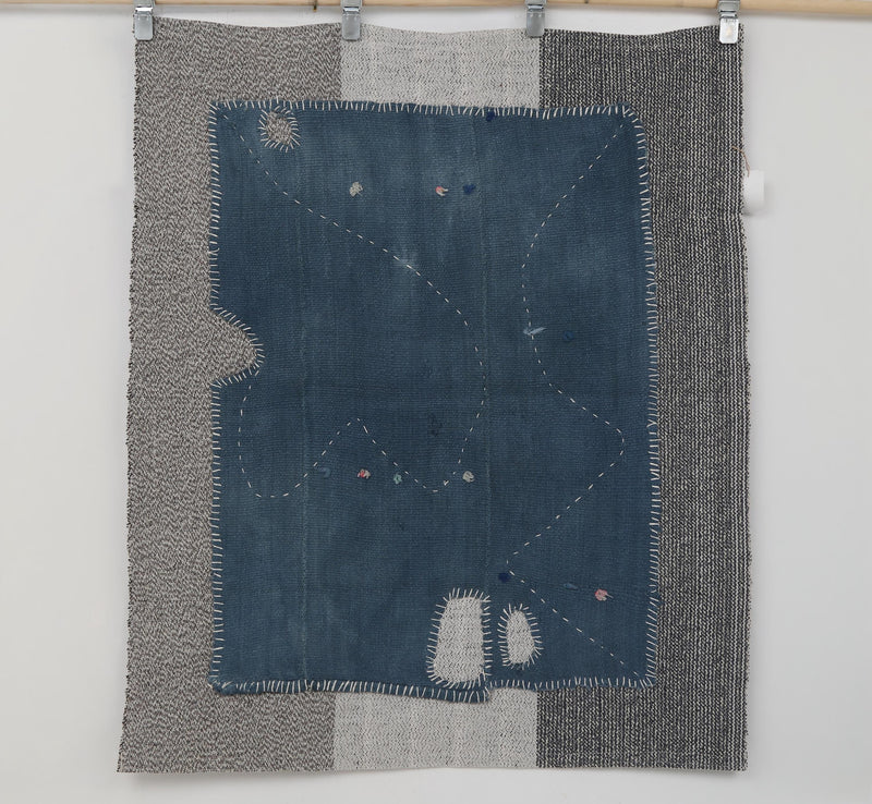 Vintage Turkish Tapestry Rug, Blue Solid Wall Hanging (3'6" x 4'3")