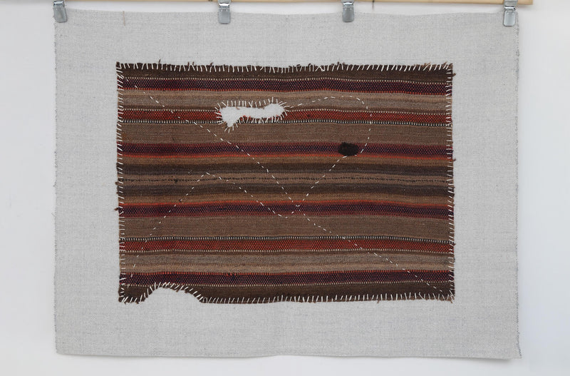Vintage Turkish Tapestry Rug, Brown Red Striped Wall Hanging (3'4" x 4'6")