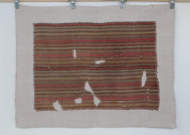 Vintage Turkish Tapestry Rug, Red Brown Striped Wall Hanging (3'5" x 4'6")