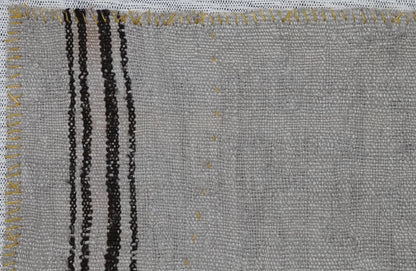 3x4 Vintage Tapestry Rug, Natural Hemp Wool Turkish Textile, Minimal Black Stripe Wall Art