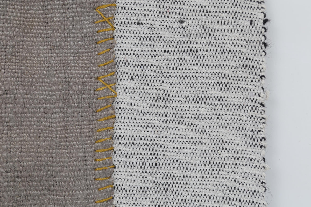 3x4 Vintage Tapestry Rug, Natural Hemp Wool Turkish Textile, Minimal Black Stripe Wall Art