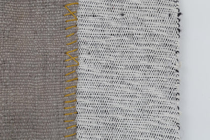 3x4 Vintage Tapestry Rug, Natural Hemp Wool Turkish Textile, Minimal Black Stripe Wall Art