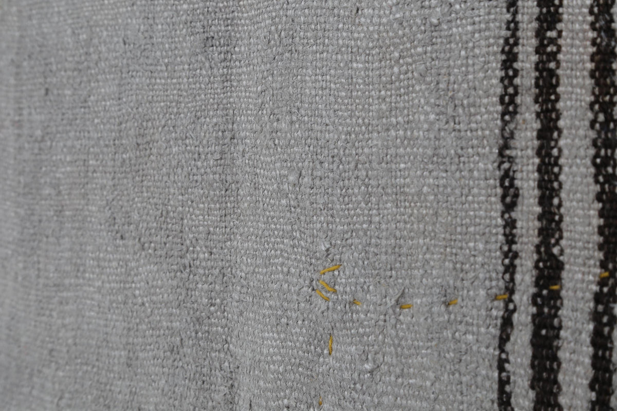 3x4 Vintage Tapestry Rug, Natural Hemp Wool Turkish Textile, Minimal Black Stripe Wall Art