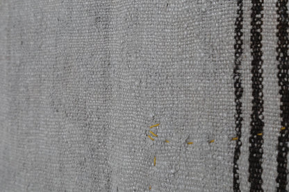 3x4 Vintage Tapestry Rug, Natural Hemp Wool Turkish Textile, Minimal Black Stripe Wall Art