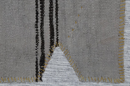 3x4 Vintage Tapestry Rug, Natural Hemp Wool Turkish Textile, Minimal Black Stripe Wall Art