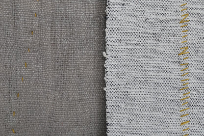 3x4 Vintage Tapestry Rug, Natural Hemp Wool Turkish Textile, Minimal Black Stripe Wall Art