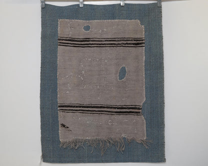 3x4 Vintage Tapestry Rug, Hemp Wool Striped Turkish Textile, Neutral Woven Wall Art