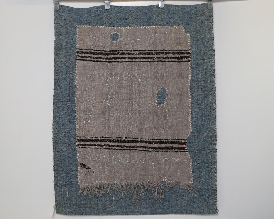 3x4 Vintage Tapestry Rug, Hemp Wool Striped Turkish Textile, Neutral Woven Wall Art