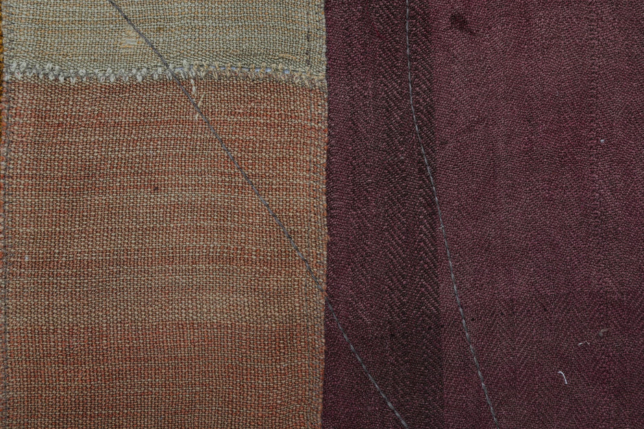 3x4 Vintage Tapestry Rug, Hemp Wool Patchwork Textile, Earth Tone Turkish Woven Wall Art