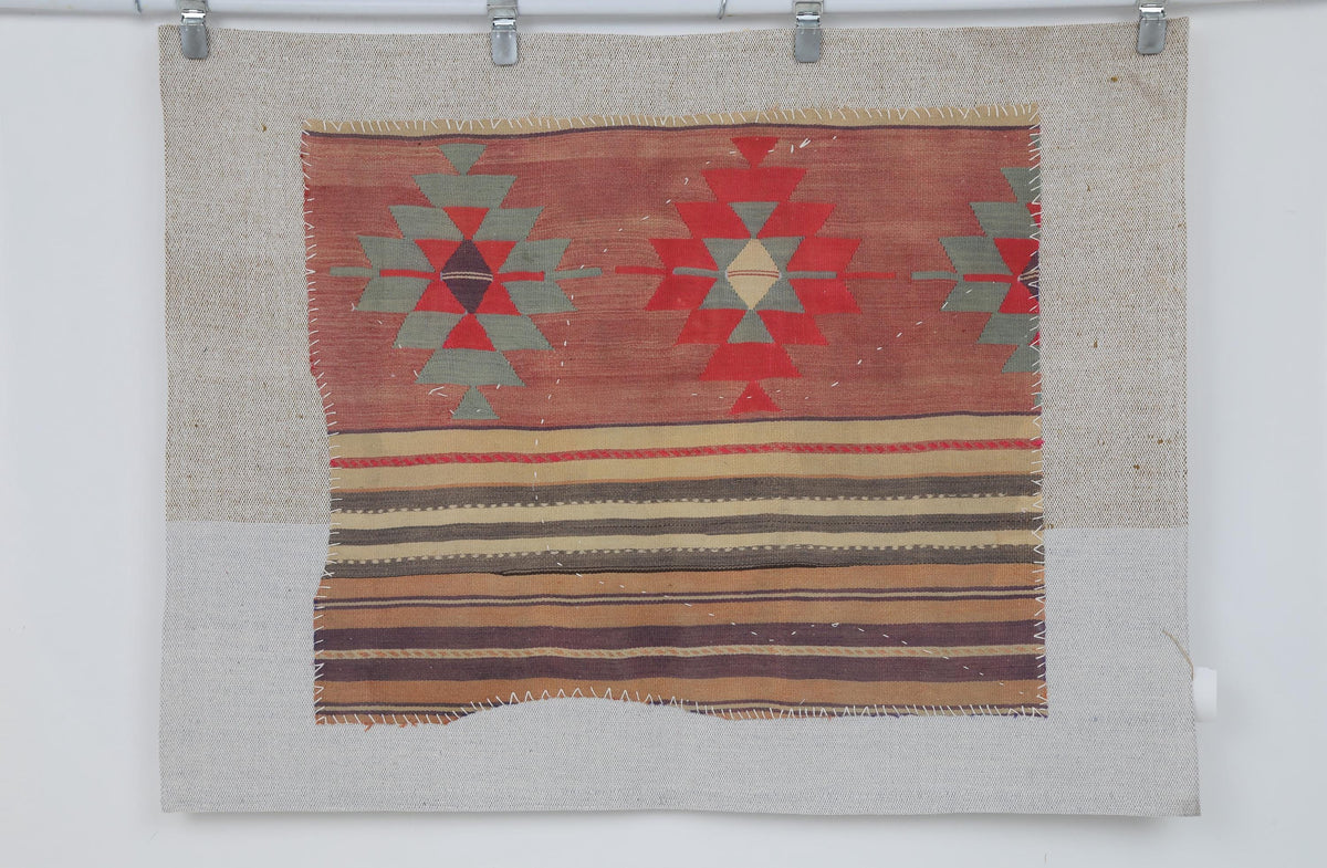 3x4 Vintage Turkish Wool Tapestry Rug,Kilim Wall Art, Geometric Woven Textile Wall Hanging
