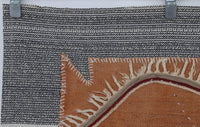 3x4 Handmade Wool Tapestry Rug, Orange Abstract Textile Wall Hanging, Boho Fiber Art Decor