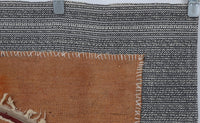 3x4 Handmade Wool Tapestry Rug, Orange Abstract Textile Wall Hanging, Boho Fiber Art Decor