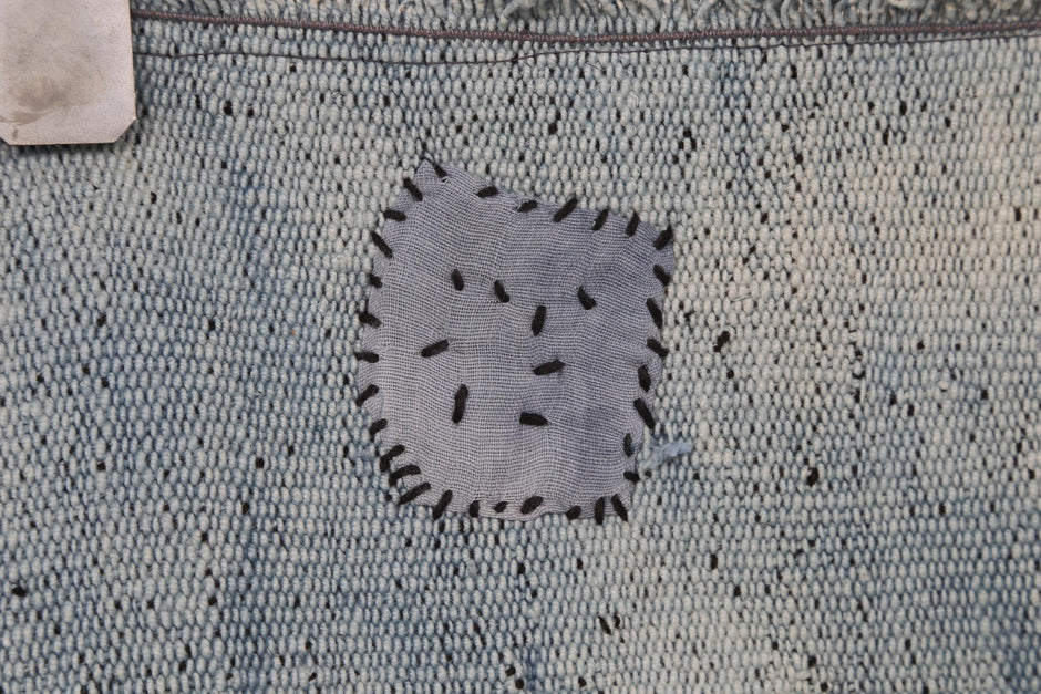 Vintage Hemp Rug 6x6, Blue Turkish Hemp Old Rug, Minimalist Natural Fiber Area Rug