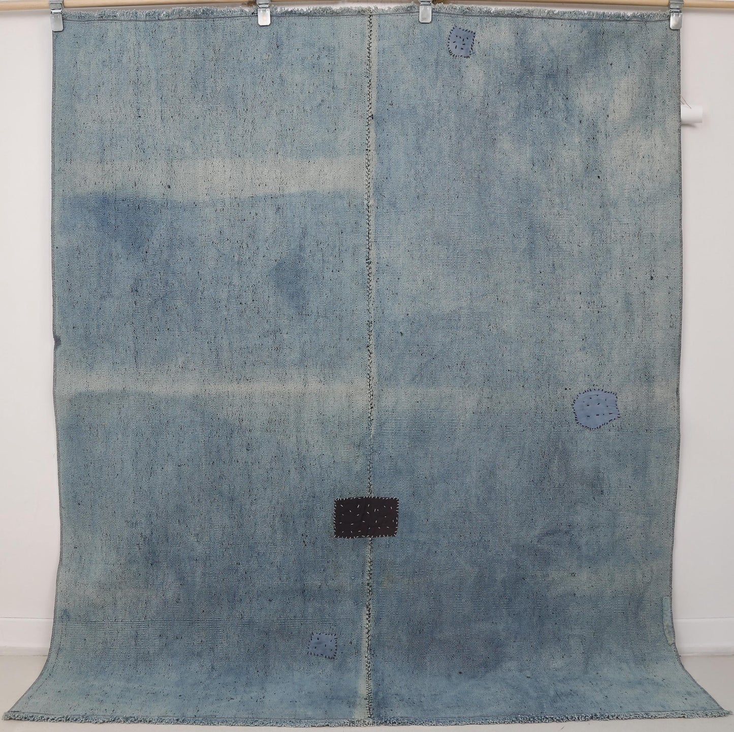 Vintage Hemp Rug 6x6, Blue Turkish Hemp Old Rug, Minimalist Natural Fiber Area Rug