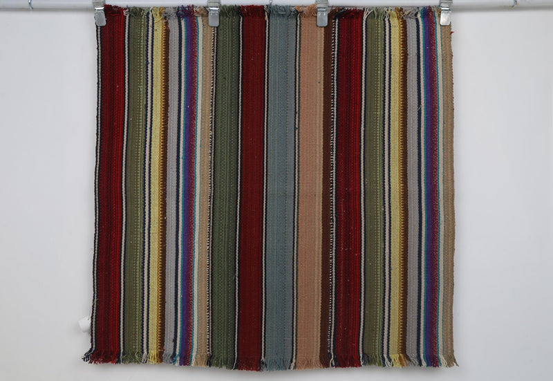 Vintage Turkish Kilim Tapestry Rug, Multicolor Striped Wall Hanging (3'5" x 3'7")