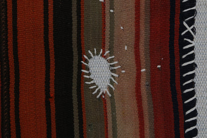3x4 Vintage Turkish Tapestry Rug, Red Black Striped Wool Kilim, Woven Textile Wall Art