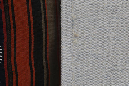 3x4 Vintage Turkish Tapestry Rug, Red Black Striped Wool Kilim, Woven Textile Wall Art