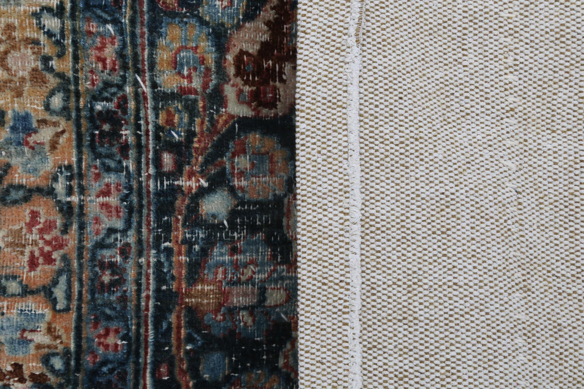 3x4 Vintage Turkish Tapestry Rug, Blue Beige Floral Wool Textile, Distressed Woven Wall Art