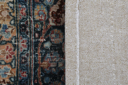 3x4 Vintage Turkish Tapestry Rug, Blue Beige Floral Wool Textile, Distressed Woven Wall Art