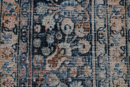 3x4 Vintage Turkish Tapestry Rug, Blue Beige Floral Wool Textile, Distressed Woven Wall Art