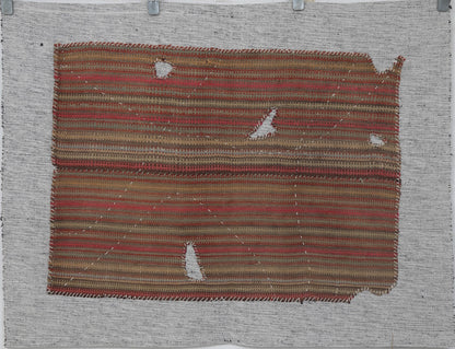 3x4 Handmade Wool Tapestry Rug, Striped Textile Wall Hanging, Rustic Fiber Art Decor