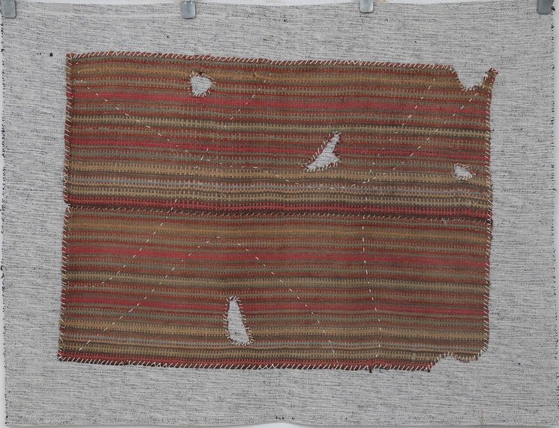 Vintage Turkish Tapestry Rug, Rust Green Striped (3'4" x 4'5")
