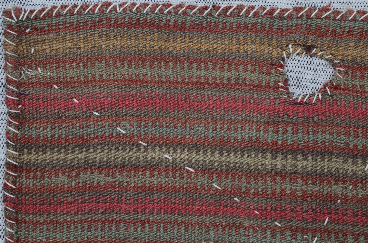 3x4 Handmade Wool Tapestry Rug, Aged Striped Textile Wall Hanging, Rustic Fiber Art Decor