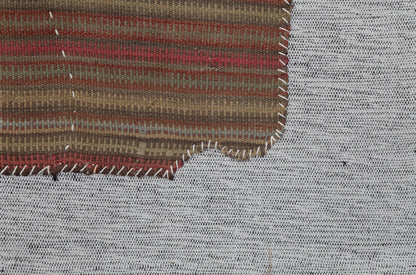 3x4 Handmade Wool Tapestry Rug, Striped Textile Wall Hanging, Rustic Fiber Art Decor