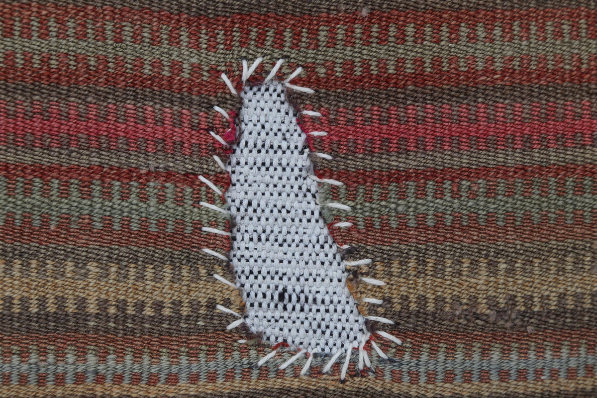 3x4 Handmade Wool Tapestry Rug, Striped Textile Wall Hanging, Rustic Fiber Art Decor