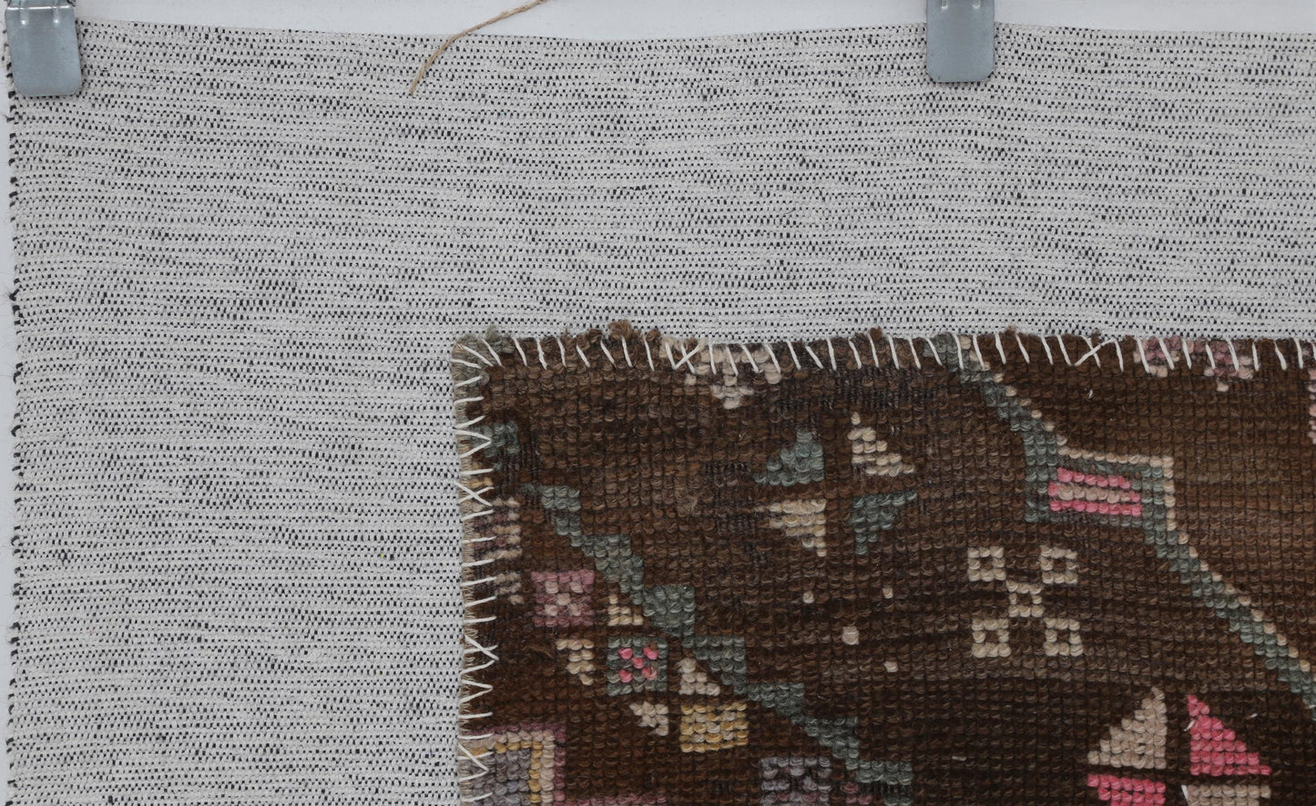 3x4 Handmade Wool Tapestry Rug, Brown Tribal Textile Wall Hanging, Rustic Fiber Art Decor