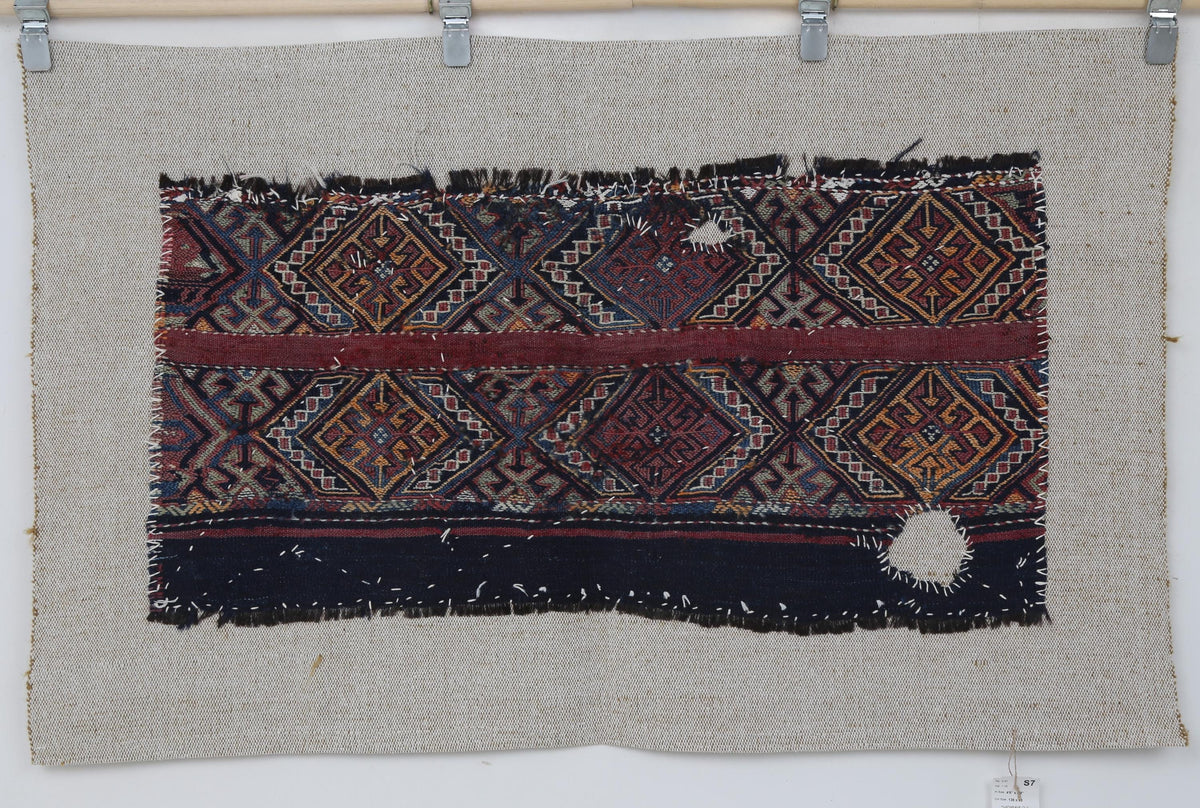4x2 Handmade Wool Tapestry Rug, Tribal Textile Wall Hanging, Blue Red Fiber Art Decor