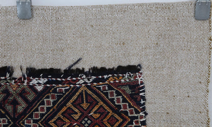 4x2 Handmade Wool Tapestry Rug, Tribal Textile Wall Hanging, Blue Red Fiber Art Decor