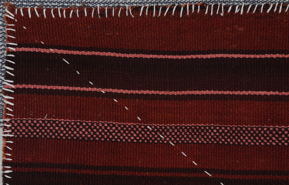 3x4 Handmade Wool Tapestry Rug, Red Striped Textile Wall Hanging, Rustic Fiber Art Decor