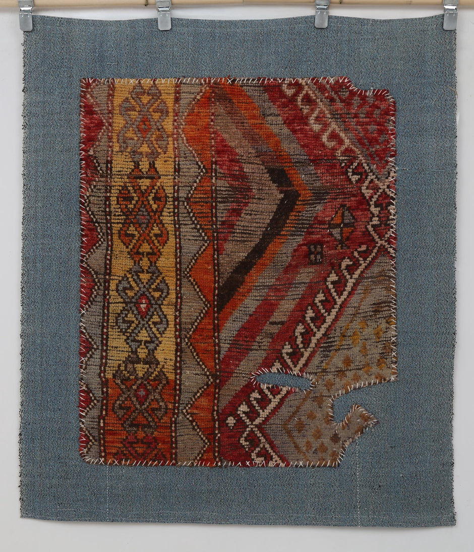 3x4 Handmade Wool Tapestry Rug, Earthy Tribal Textile Wall Hanging, Geometric Fiber Art Decor
