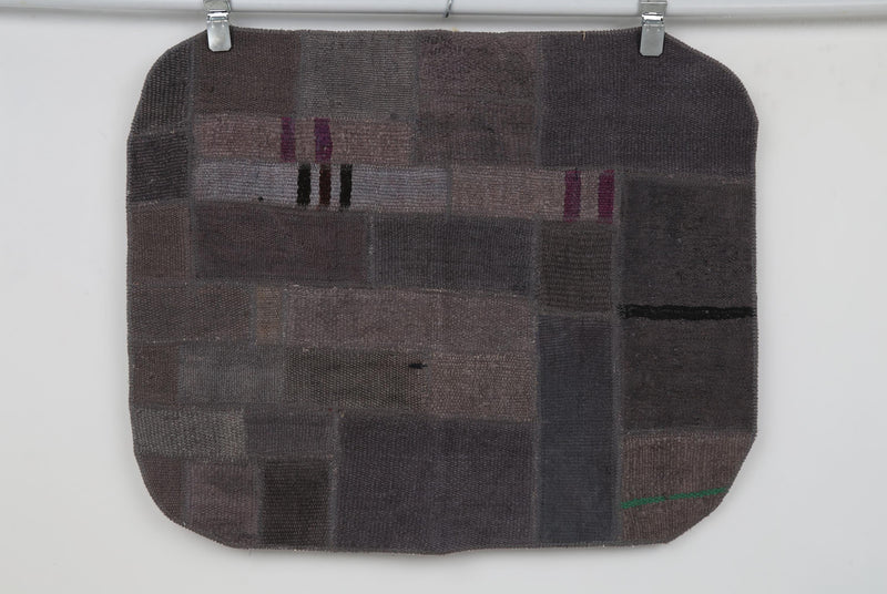 Vintage Turkish Tapestry Rug, Charcoal Brown Patchwork Wall Hanging (2'4" x 3')